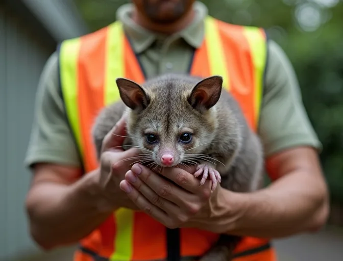 Animal handler safely recovering a deceased possum in Portsea